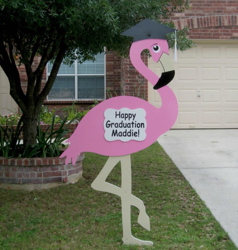 Graduation Flamingo Lawn Sign San Antonio, Texas Pink Flamingo Stork Lady Signs