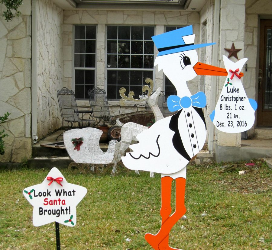 Christmas Stork Lawn Sign in San Antonio, TX Stork Lady Signs